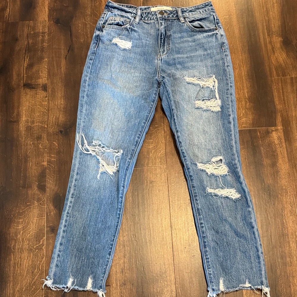 Hidden Classic Blue Distressed Straight Leg High-Rise Denim Jeans